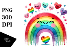 Colorful Baby Rainbow with Hearts PNG Product Image 1