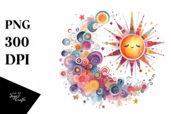Colorful Watercolor Wimsical Sun, Vibrant Butterfly Clipart Product Image 3