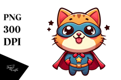 Silly Cartoon Cat with Superhero Cape PNG Product Image 1