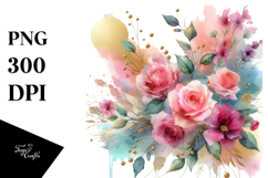 Colorful Pink Roses Watercolor Abstract PNG Product Image 1