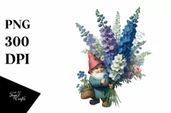 Detailed Gnome with Delphinium Bouquet Sublimation Clipart Product Image 3