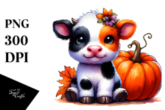 Baby Halloween Cow with Pumpkin PNG Product Image 1