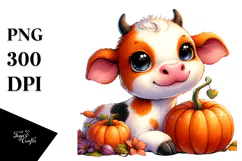 Baby Halloween Cow with Pumpkin PNG Product Image 1