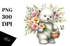 a Cute Baby Polar Bear with Freesia Bouquet Clipart Product Image 3