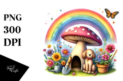 Dog House, Large Mushroom, Striking Rainbow | Clipart Product Image 1