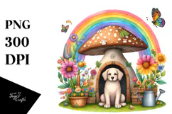 Dog House, Large Mushroom, Striking Rainbow | Clipart Product Image 1