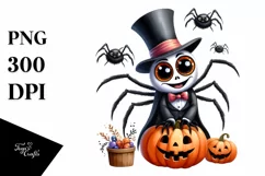 Funny Halloween Spider Watercolor Clipart Product Image 1