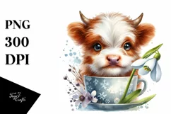 Cute Baby Highland Cow Snowdrop Cup | Sublimation Clipart Product Image 3