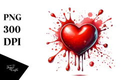 Red Glossy Heart Watercolor, Transparent PNG Product Image 1