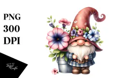 Cute GNOME with Lobelia Floral PNG Product Image 1