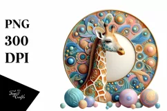 Colorful 3D Round Ornament With Giraffe PNG Product Image 1