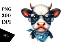 Funny Baby Cow with Funny Sunglasses PNG Product Image 1