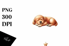 Watercolor Puppy Sleeping on Cloud with Hanging Stars Product Image 4