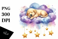 Watercolor Puppy Sleeping on Cloud with Hanging Stars Product Image 4