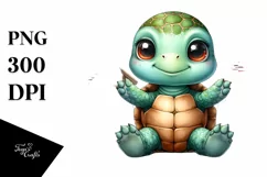 Funny Cute Baby Turtle Sitting Watercolor Style Product Image 1
