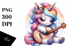 colorful Unicorn with Guitar PNG Product Image 1