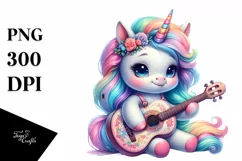 colorful Unicorn with Guitar PNG Product Image 1