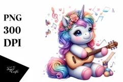 colorful Unicorn with Guitar PNG Product Image 3
