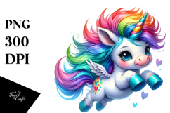 Watercolor Vibrant Unicorn Jumping PNG Product Image 1