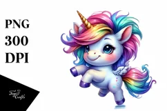 Watercolor Vibrant Unicorn Jumping PNG Product Image 1