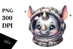 Cute Baby Rhino Astronaut PNG Product Image 1