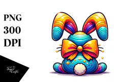 Colorful Bunny with Gliterry Bow PNG Product Image 1