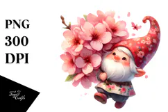 Small Gnome with Cherry Blossom, High-Res PNG Product Image 1