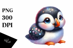 Colorful Small Baby Puffin with Moon and Flowers | Clipart Product Image 3