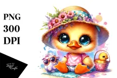 Cute Baby Duck Cuddling, PNG Product Image 1