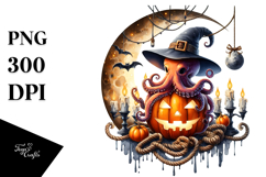Halloween Octopus on Moon, High-Res PNG Product Image 1