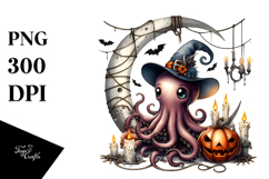 Halloween Octopus on Moon, High-Res PNG Product Image 1