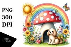 Dog House, Large Mushroom, Striking Rainbow | Clipart Product Image 1