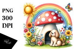 Dog House, Large Mushroom, Striking Rainbow | Clipart Product Image 1