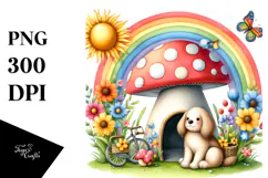 Dog House, Large Mushroom, Striking Rainbow | Clipart Product Image 1