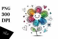 Colorful Digital Flower with Hearts, PNG Product Image 1