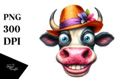 Cow Crazy Funny Cow Portrait with Big Eyes | Summer Clipart Product Image 1