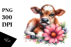 Baby Cow Sleeping on Flower PNG Product Image 1