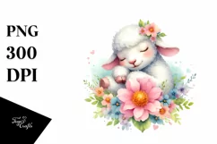 Colorful Baby Lamb Flower Sublimation Clipart Product Image 1