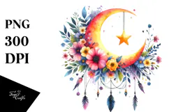 Whimsical Moon with Flowers and Stars | Sublimation | Product Image 1