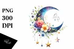 Vibrant Whimsical Moon Flowers Stars | Sublimation Clipart Product Image 3