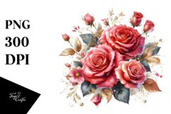 Colorful Roses with Gold, PNG Product Image 1