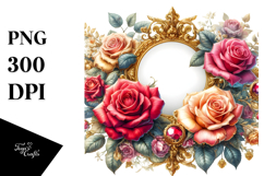 Gold Insertions Red Roses Watercolor PNG Product Image 1