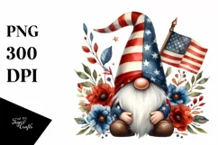 Vintage Gnome with USA Flag | Sublimation | Clipart Product Image 1