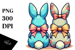 Colorful Retro Bunny with Vintage Bow PNG Product Image 1