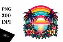 Retro Tropical Rainbow Sunset | Sublimation | PNG Clipart Product Image 3
