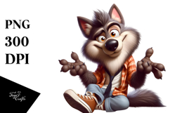 Silly Cartoon Wolf with Winking Eye PNG Product Image 1