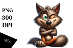 Silly Cartoon Wolf with Winking Eye PNG Product Image 1