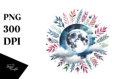 Vibrant Boho Moon with Foliage | Sublimation | Clipart Product Image 1