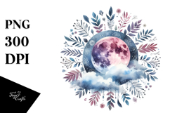 Vibrant Boho Moon with Foliage | Sublimation | Clipart Product Image 1
