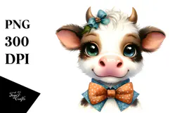 Graceful Cow with Bow and Tie PNG Product Image 1